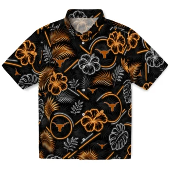 Texas Longhorns Hawaiian Shirt - Neon Florals Black