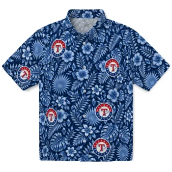 Texas Rangers Hawaiian Shirt - Crystal Foliage Blue