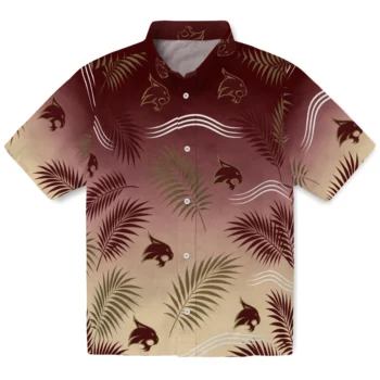 Texas State Bobcats Hawaiian Shirt - Ombre Fronds Maroon