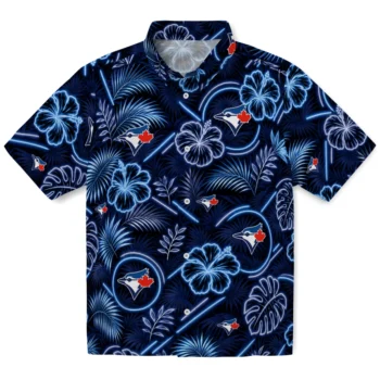 Toronto Blue Jays Hawaiian Shirt - Neon Florals Black