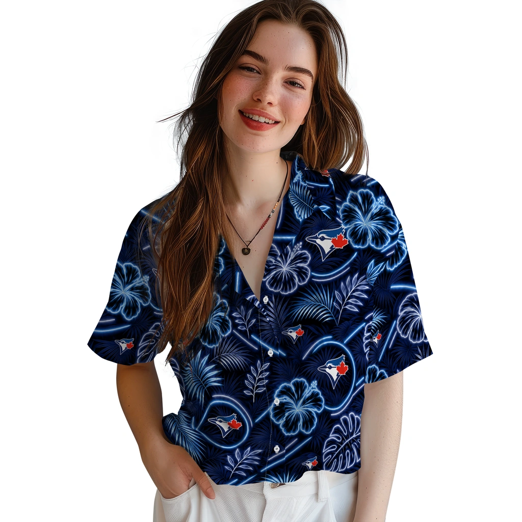 toronto-blue-jays-hawaiian-shirt-personalized-neon-florals-black-latest-model.webp