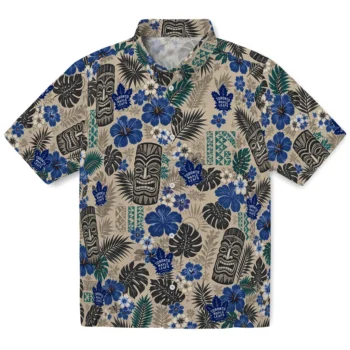 Toronto Maple Leafs Hawaiian Shirt - Tiki Masks Warm Beige
