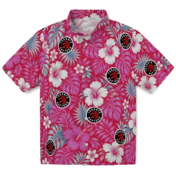 Toronto Raptors Hawaiian Shirt - Hibiscus Monstera Red