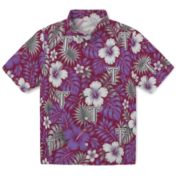 Troy Trojans Hawaiian Shirt - Hibiscus Monstera Red
