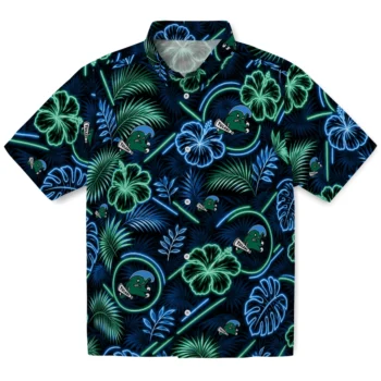 Tulane Green Wave Hawaiian Shirt - Neon Florals Black