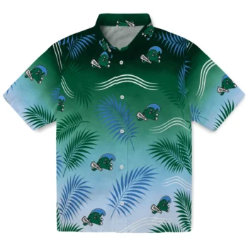 Tulane Green Wave Hawaiian Shirt - Ombre Fronds Green