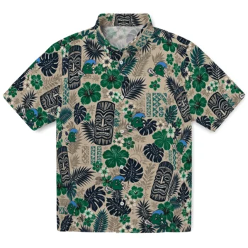 Tulane Green Wave Hawaiian Shirt - Tiki Masks Warm Beige