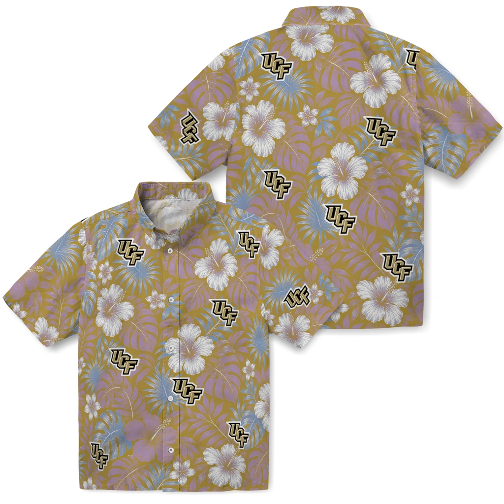 ucf-knights-hawaiian-shirt-customized-hibiscus-monstera-gold-high-quality.webp
