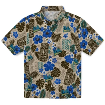 UCLA Bruins Hawaiian Shirt - Tiki Masks Warm Beige