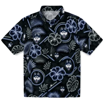 UConn Huskies Hawaiian Shirt - Neon Florals Black