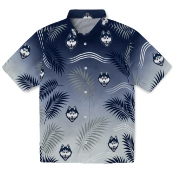 UConn Huskies Hawaiian Shirt - Ombre Fronds Blue