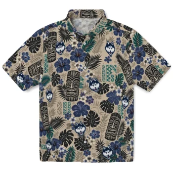 UConn Huskies Hawaiian Shirt - Tiki Masks Warm Beige