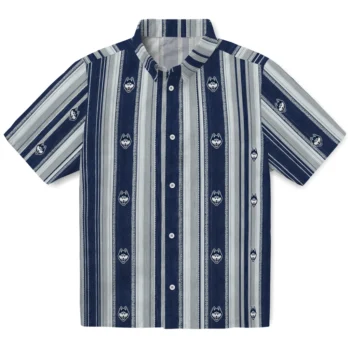 UConn Huskies Hawaiian Shirt - Distressed Stripes Blue Gray