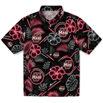 UMass Minutemen Hawaiian Shirt - Neon Florals Black