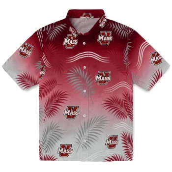 UMass Minutemen Hawaiian Shirt - Ombre Fronds Red