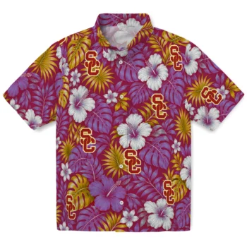 USC Trojans Hawaiian Shirt - Hibiscus Monstera Red