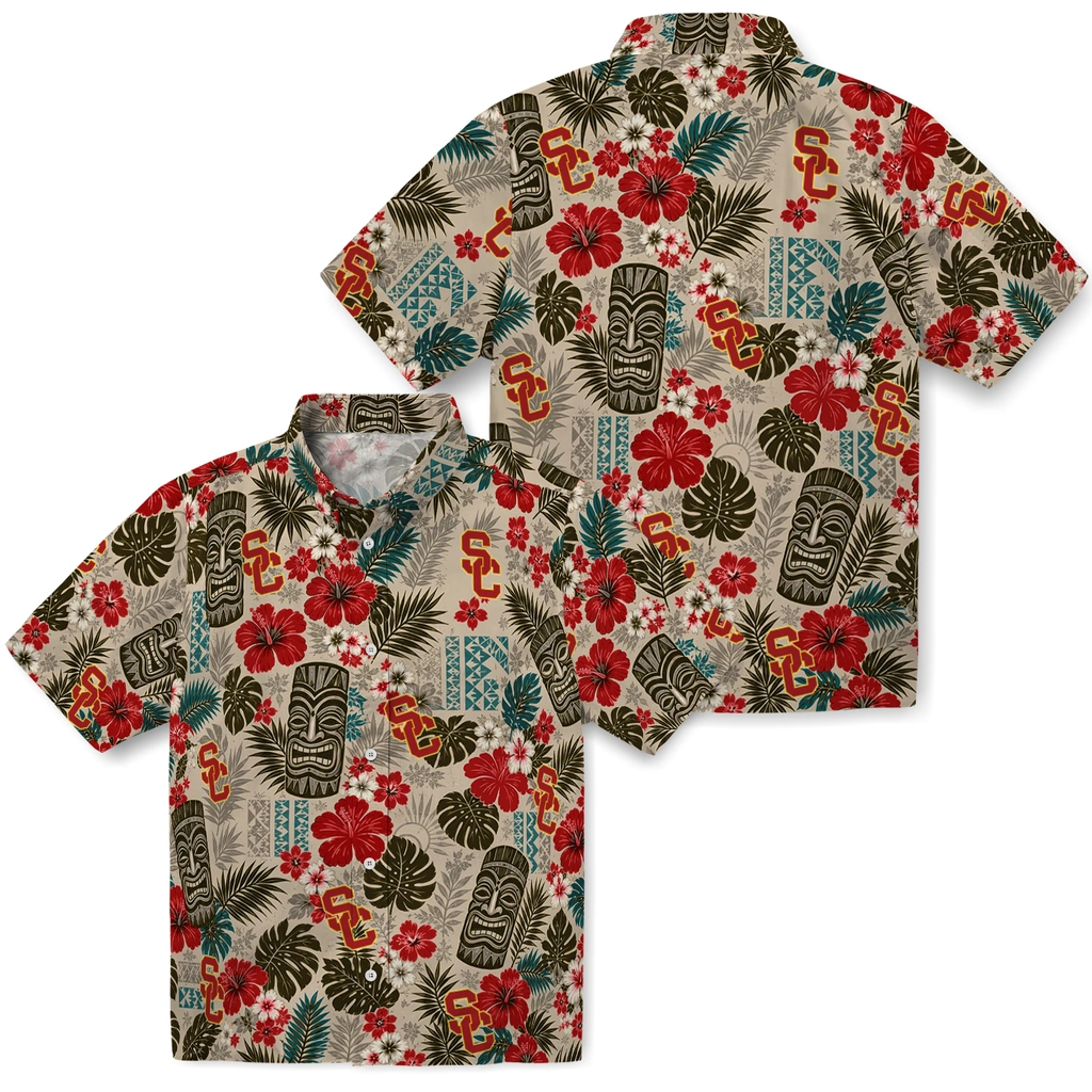 usc-trojans-hawaiian-shirt-custom-tiki-masks-warm-beige-high-quality.webp