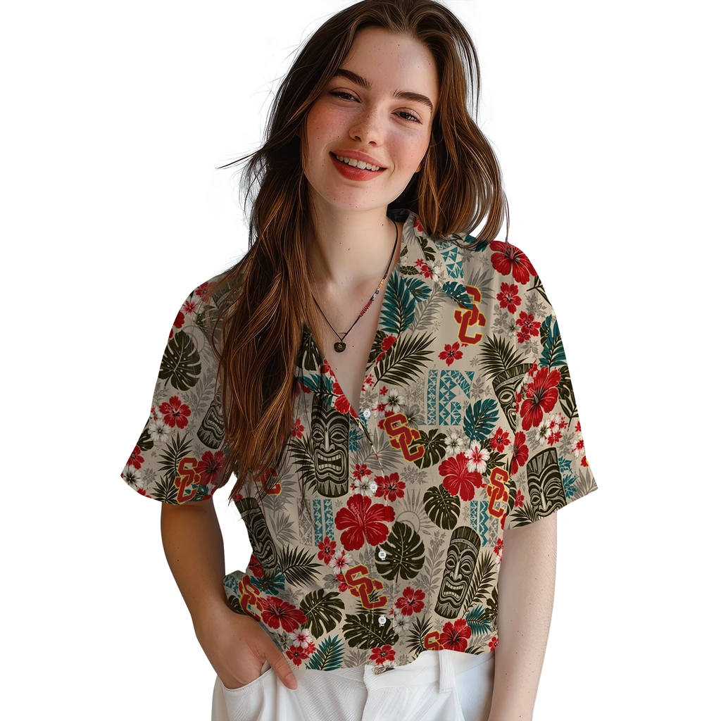usc-trojans-hawaiian-shirt-custom-tiki-masks-warm-beige-latest-model.webp