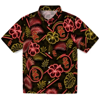 USC Trojans Hawaiian Shirt - Neon Florals Black