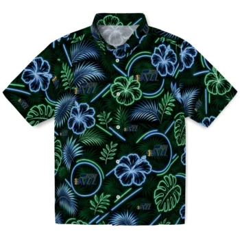 Utah Jazz Hawaiian Shirt - Neon Florals Black