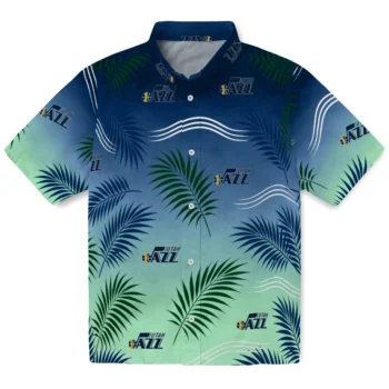Utah Jazz Hawaiian Shirt - Ombre Fronds Navy