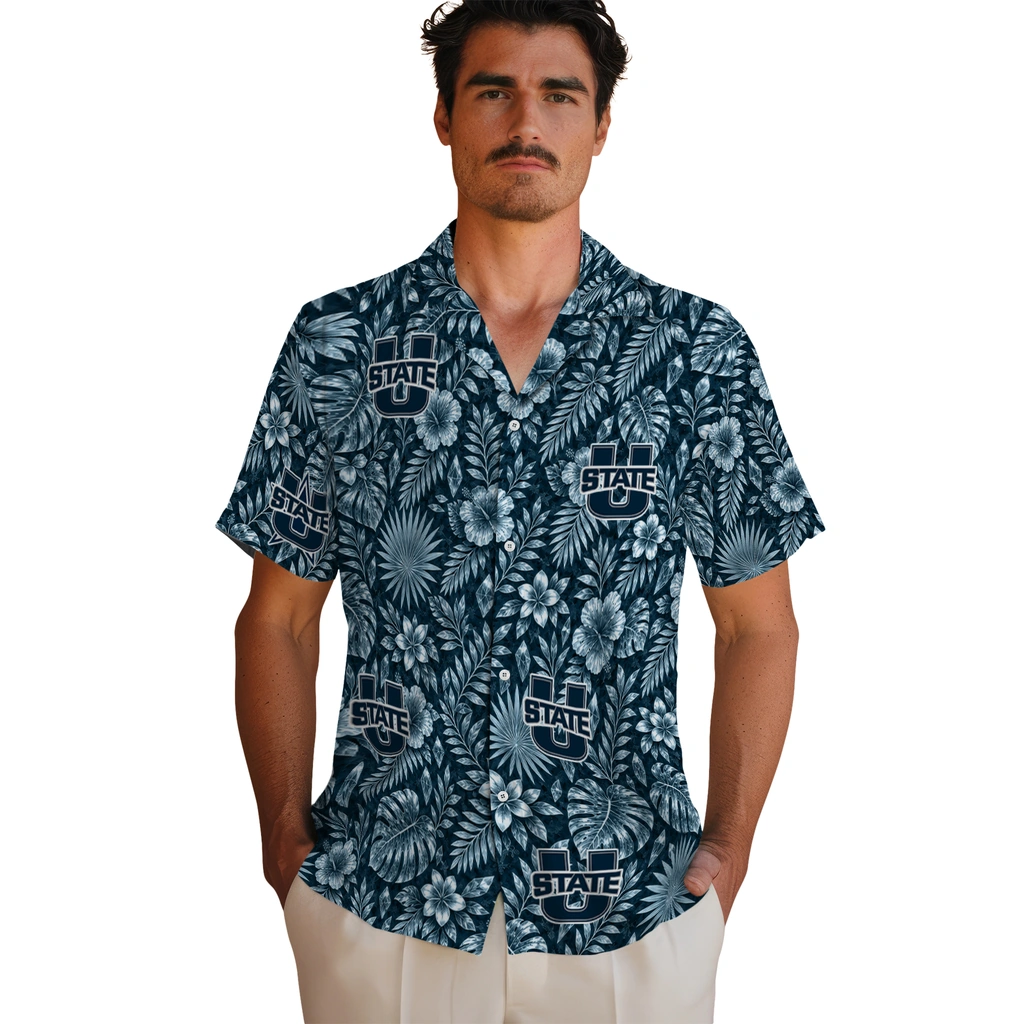 utah-state-aggies-hawaiian-shirt-custom-crystal-foliage-navy-fashion-forward.webp