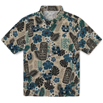 Utah State Aggies Hawaiian Shirt - Tiki Masks Warm Beige