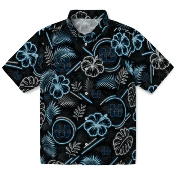 Utah State Aggies Hawaiian Shirt - Neon Florals Black