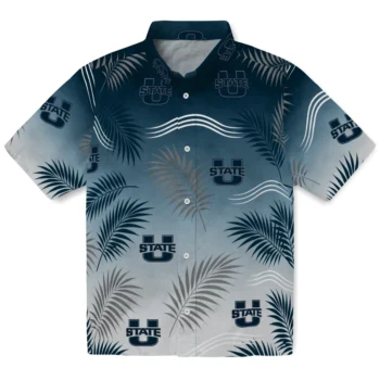 Utah State Aggies Hawaiian Shirt - Ombre Fronds Navy