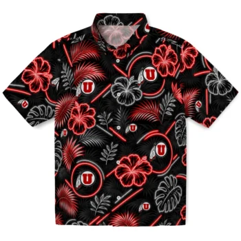 Utah Utes Hawaiian Shirt - Neon Florals Black
