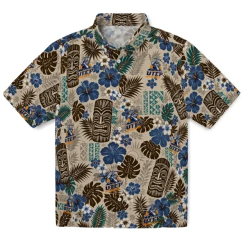 UTEP Miners Hawaiian Shirt - Tiki Masks Warm Beige