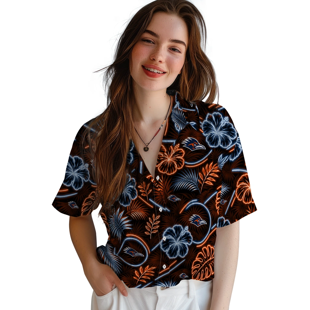 utsa-roadrunners-hawaiian-shirt-customized-neon-florals-black-latest-model.webp