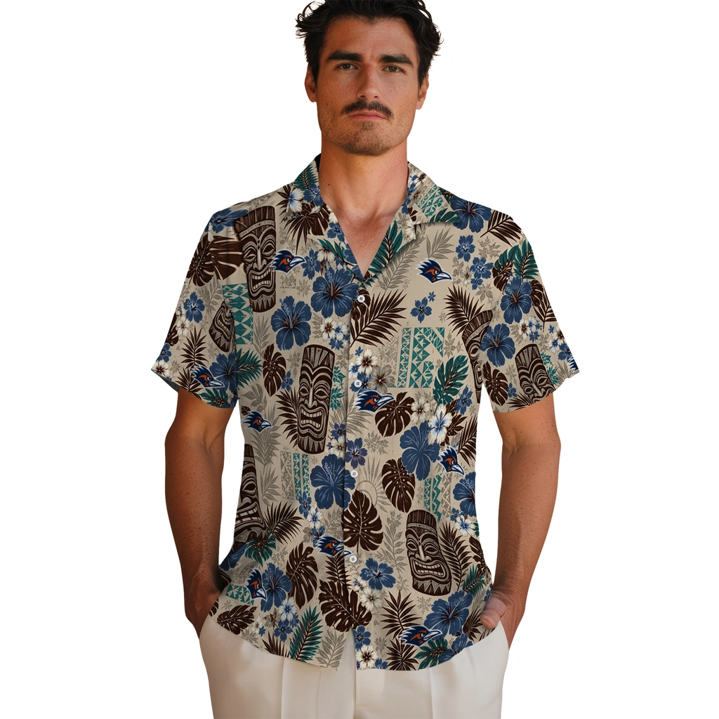 utsa-roadrunners-hawaiian-shirt-personalized-tiki-masks-warm-beige-fashion-forward.webp