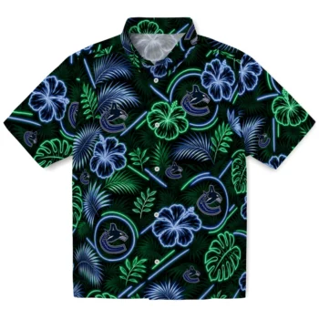 Vancouver Canucks Hawaiian Shirt - Neon Florals Black