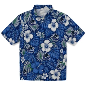 Vancouver Canucks Hawaiian Shirt - Hibiscus Monstera Blue