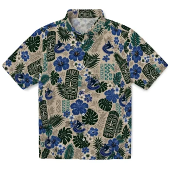 Vancouver Canucks Hawaiian Shirt - Tiki Masks Warm Beige