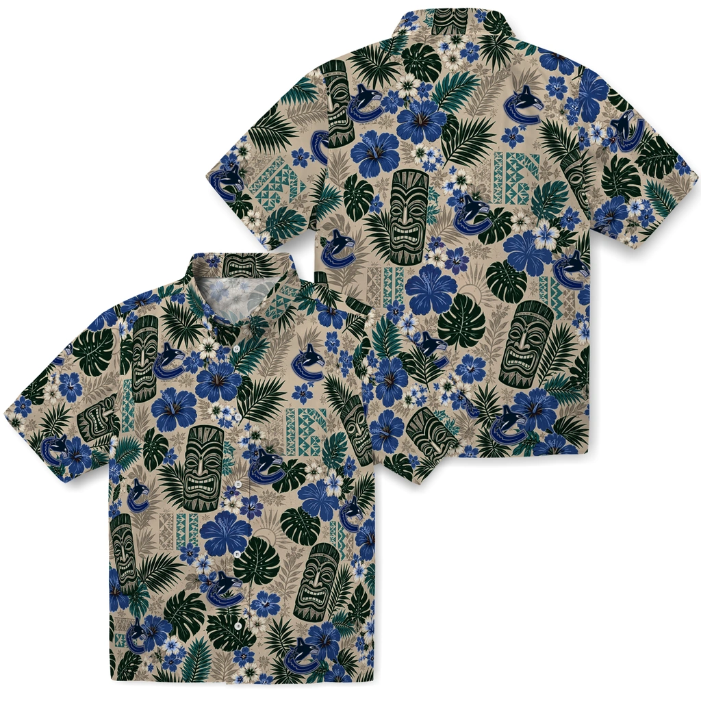 vancouver-canucks-hawaiian-shirt-personalized-tiki-masks-warm-beige-high-quality.webp