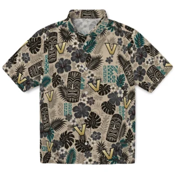 Vanderbilt Commodores Hawaiian Shirt - Tiki Masks Warm Beige