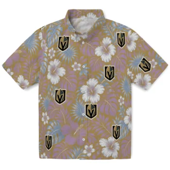 Vegas Golden Knights Hawaiian Shirt - Hibiscus Monstera Tan