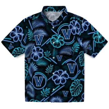 Villanova Wildcats Hawaiian Shirt - Neon Florals Black