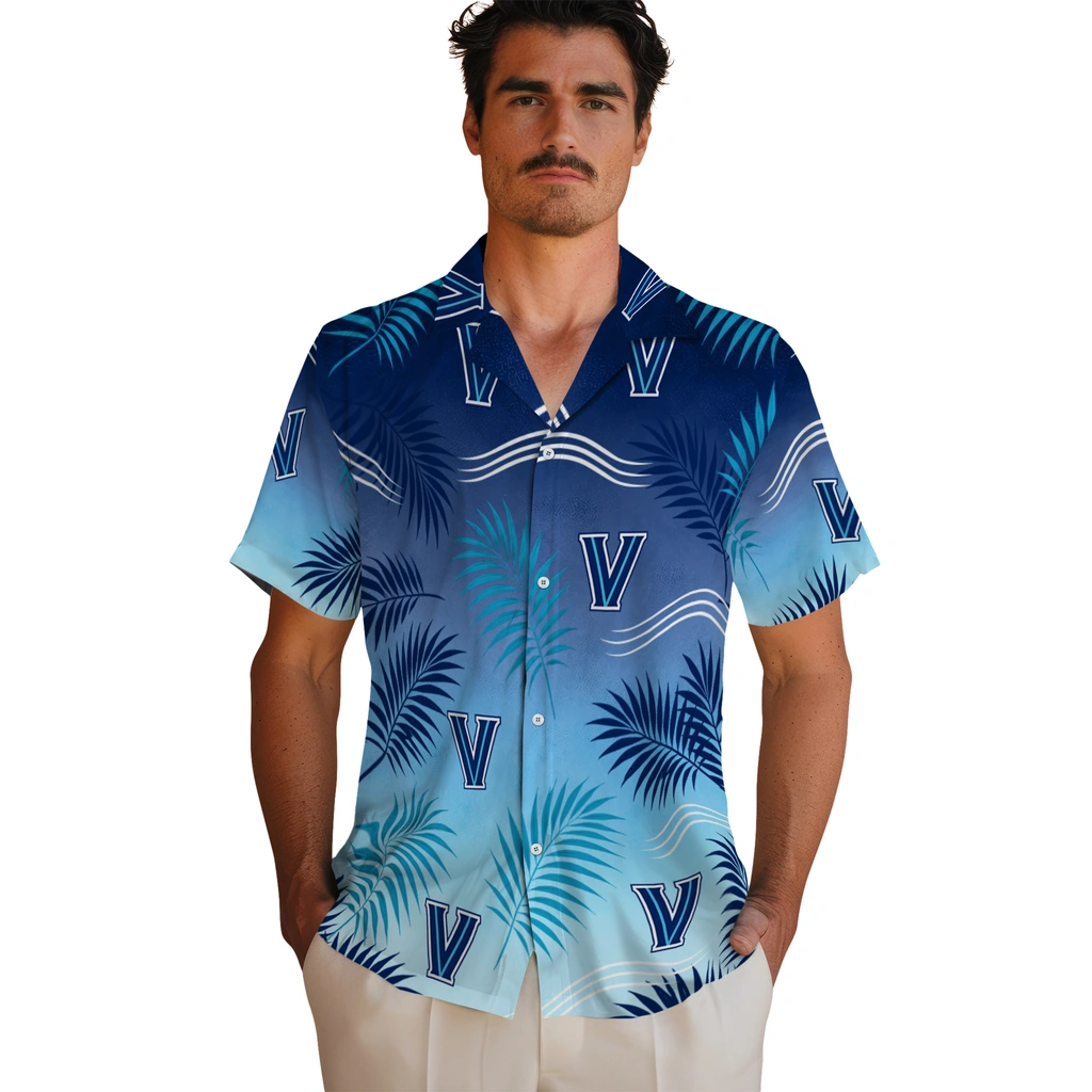 villanova-wildcats-hawaiian-shirt-customized-ombre-fronds-navy-fashion-forward.webp
