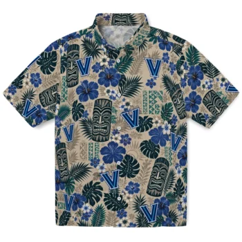 Villanova Wildcats Hawaiian Shirt - Tiki Masks Warm Beige