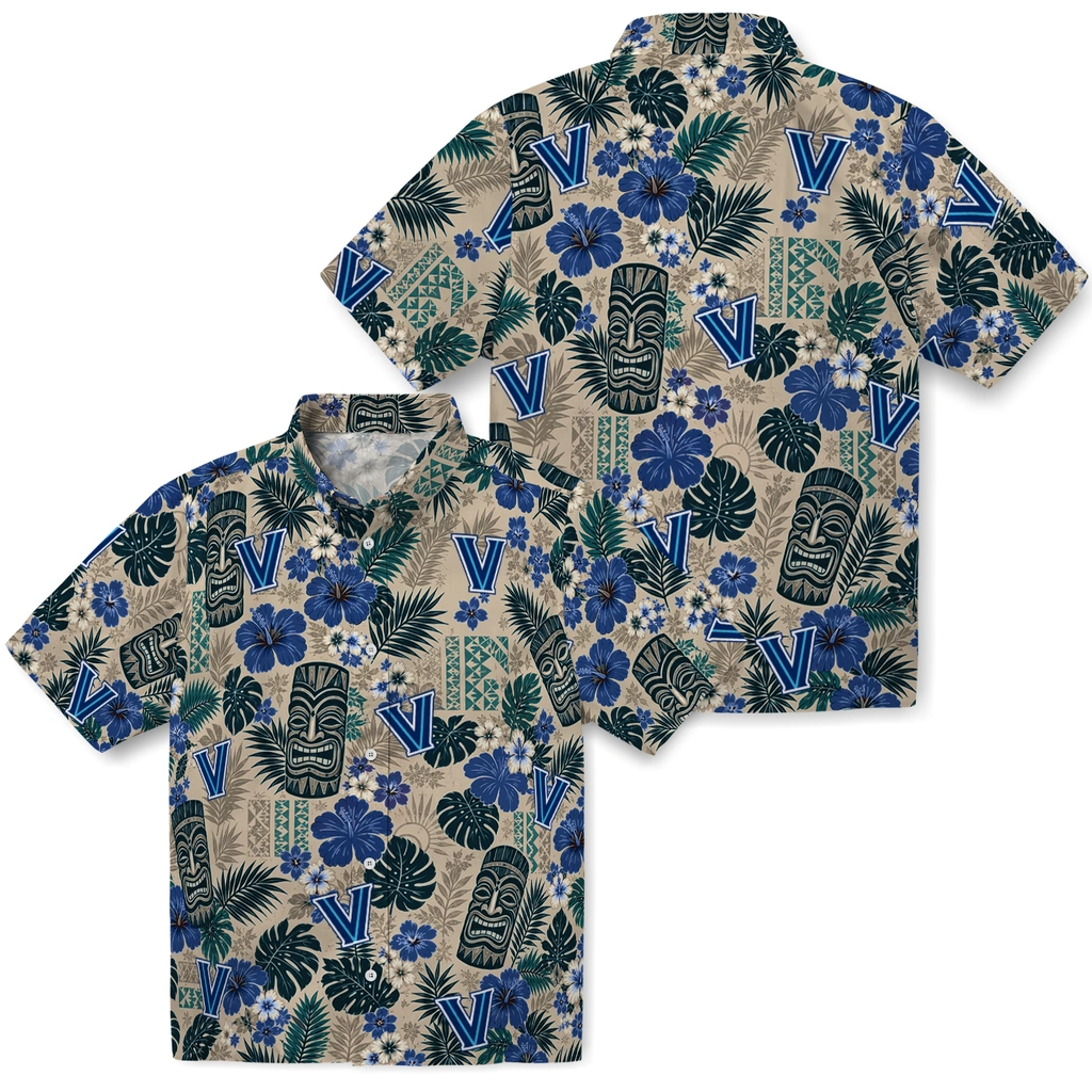 villanova-wildcats-hawaiian-shirt-personalized-tiki-masks-warm-beige-high-quality.webp