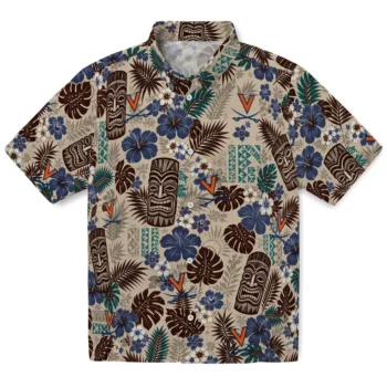Virginia Cavaliers Hawaiian Shirt - Tiki Masks Warm Beige