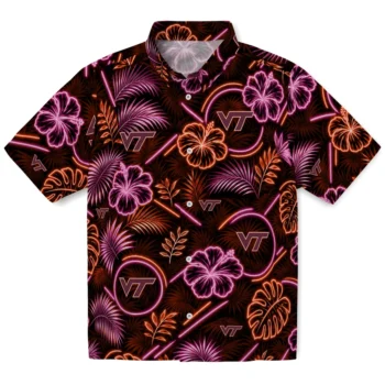 Virginia Tech Hokies Hawaiian Shirt - Neon Florals Black