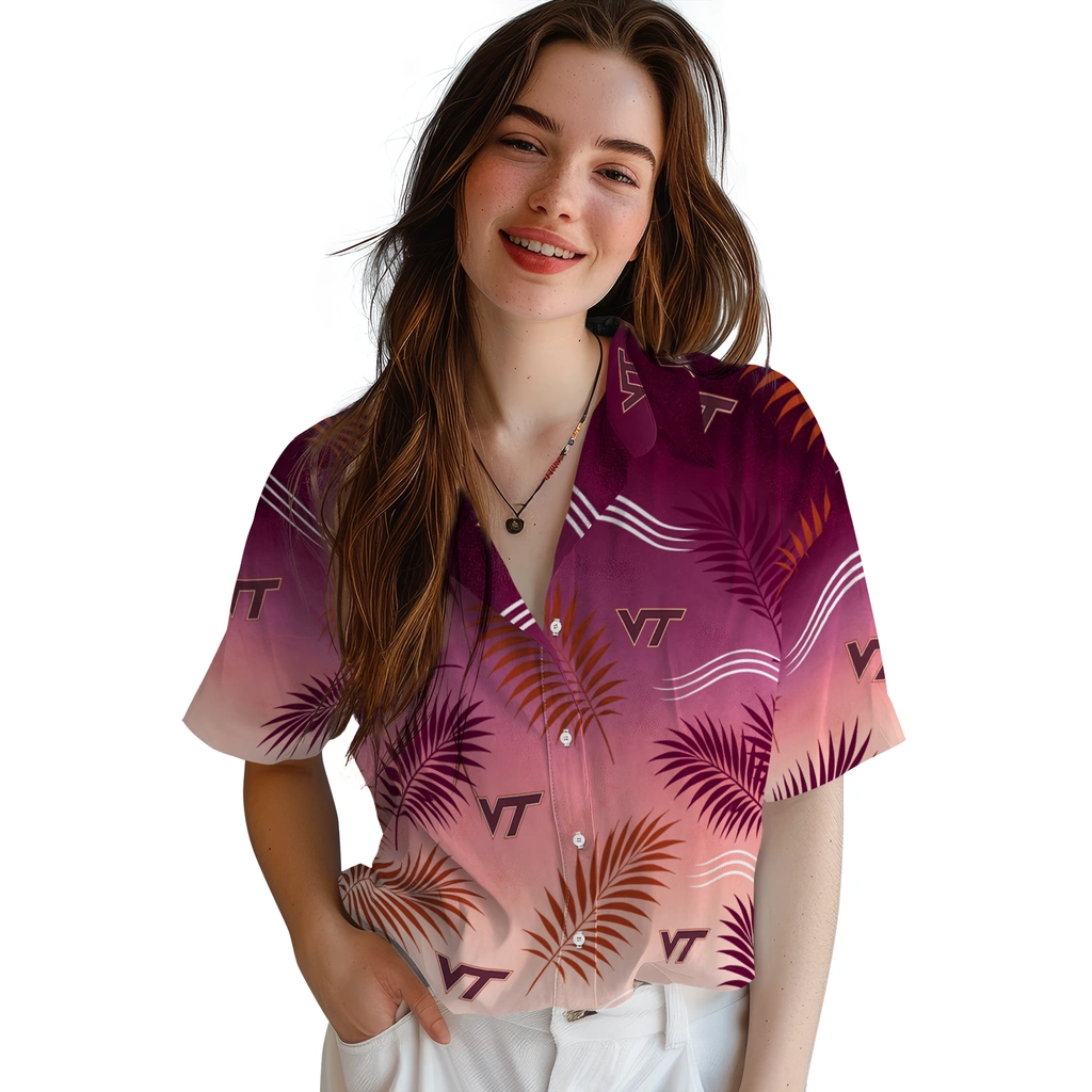 virginia-tech-hokies-hawaiian-shirt-customized-ombre-fronds-maroon-latest-model.webp