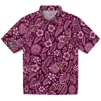 Virginia Tech Hokies Hawaiian Shirt - Crystal Foliage Maroon