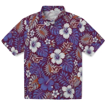 Virginia Tech Hokies Hawaiian Shirt - Hibiscus Monstera Maroon