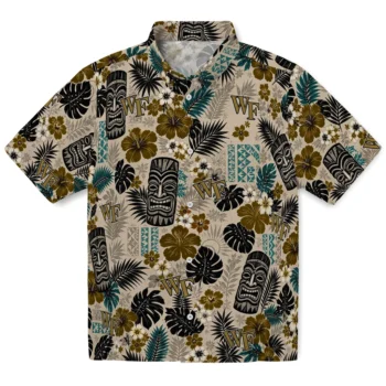 Wake Forest Demon Deacons Hawaiian Shirt - Tiki Masks Warm Beige