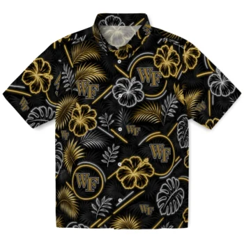 Wake Forest Demon Deacons Hawaiian Shirt - Neon Florals Black